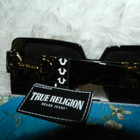 TRUE RELIGION LOGO TURQUOISE UV SQUARE OVERSIZED SUNGLASSES 🎈HP🎉🎈🆕😮‍💨⚡🚚 - Picture 11 of 16